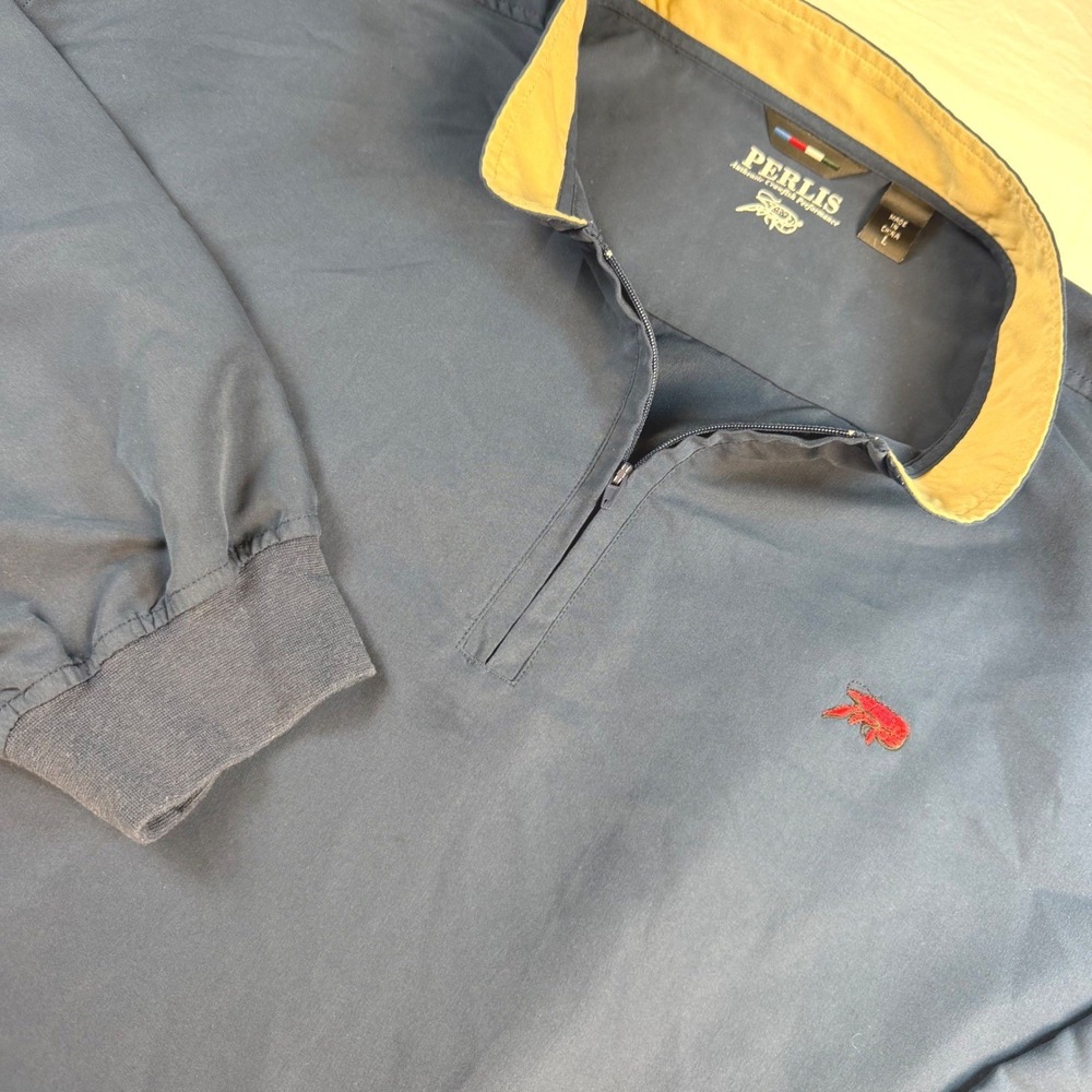 Perlis Performance Pullover Mens L Navy Blue Quarter Zip Long Sleeve NOTE